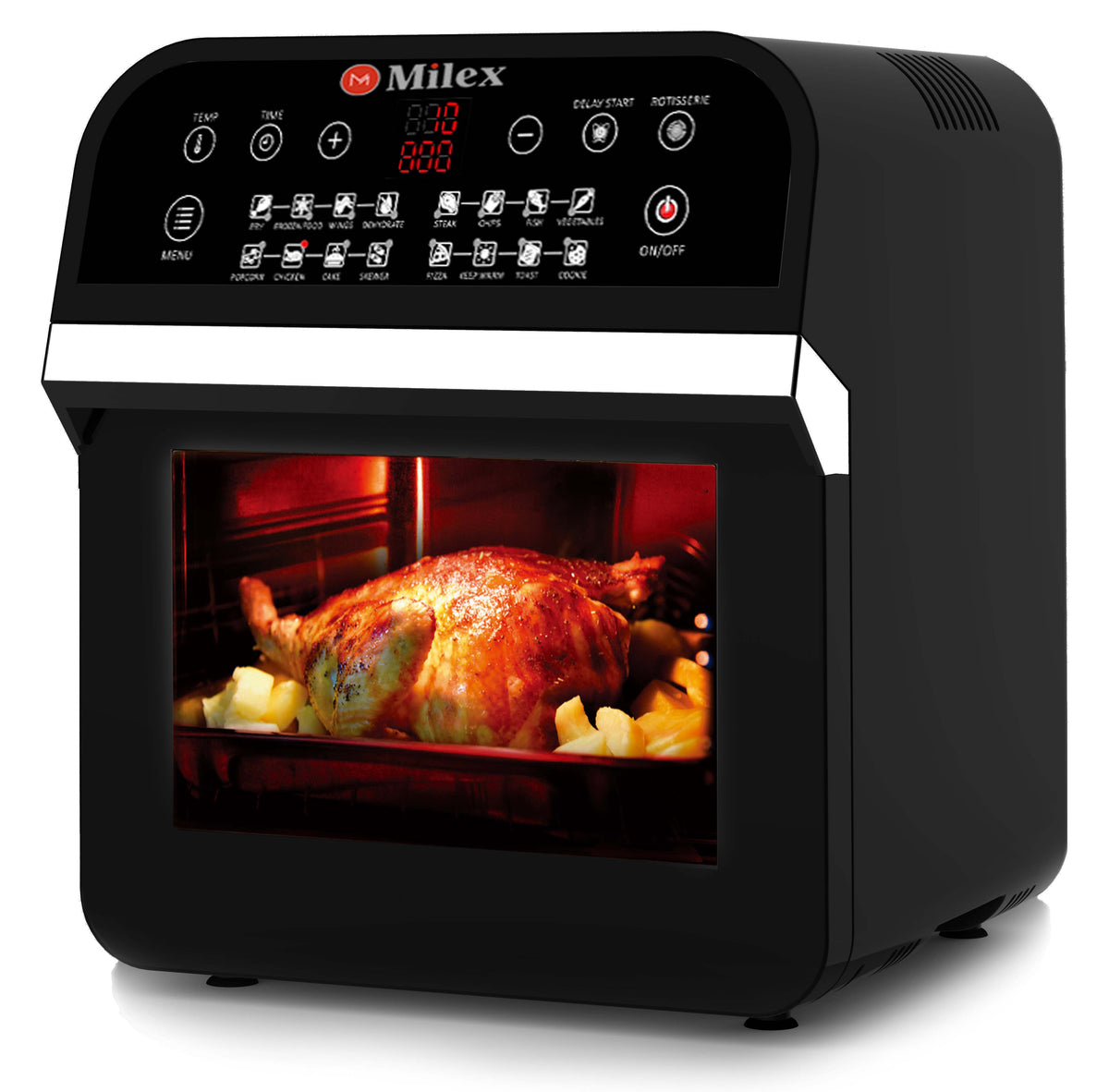 milex digital hurricane power 12l airfryer oven with rotisserie