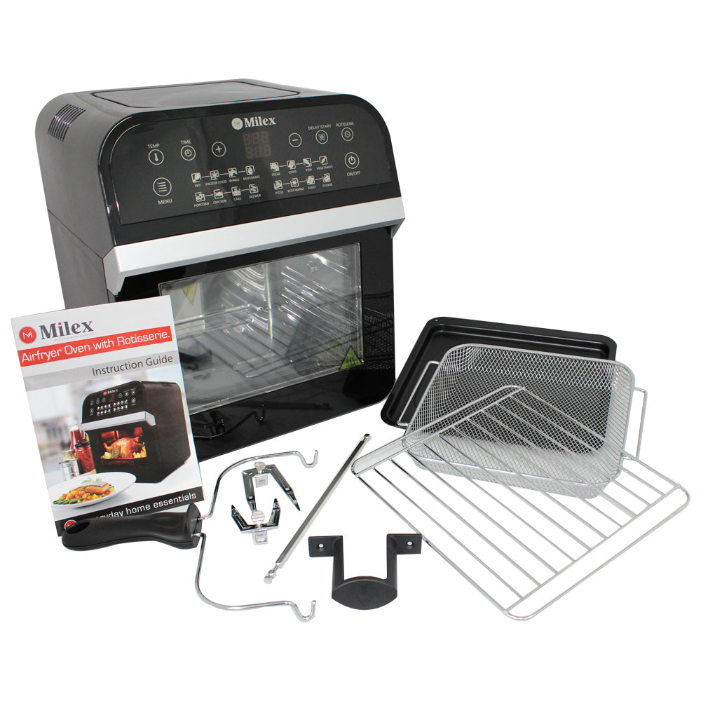 milex digital hurricane power 12l airfryer oven with rotisserie