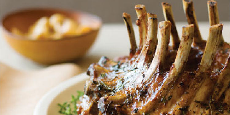 Maple and Calvados-Glazed Pork Crown Roast with Apple-Chestnut Puree