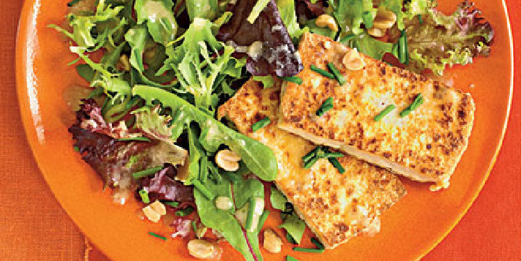 Crisped Tofu with Greens and Peanut Dressing