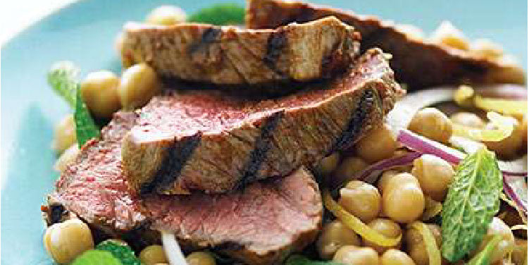 Harissa Lamb with Lemon Mint Chickpea Salad