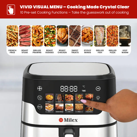 Milex cooking appliance with digital display and Vivid Visual Menu above it