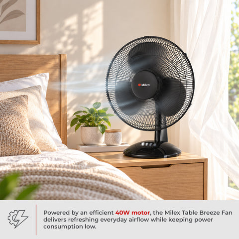 Milex Table Breeze Fan 40cm – 40W Energy-Efficient Table Fan with 3 Speeds