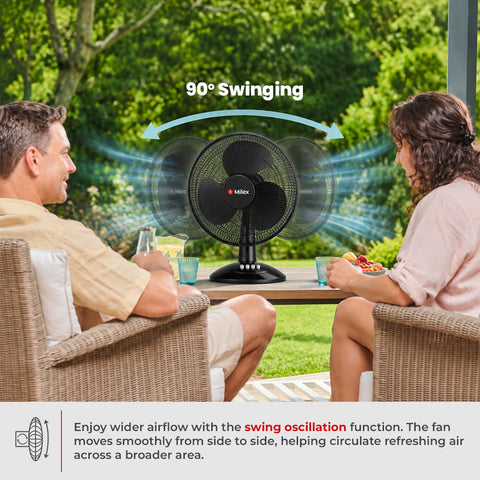 Milex Table Breeze Fan 40cm – 40W Energy-Efficient Table Fan with 3 Speeds