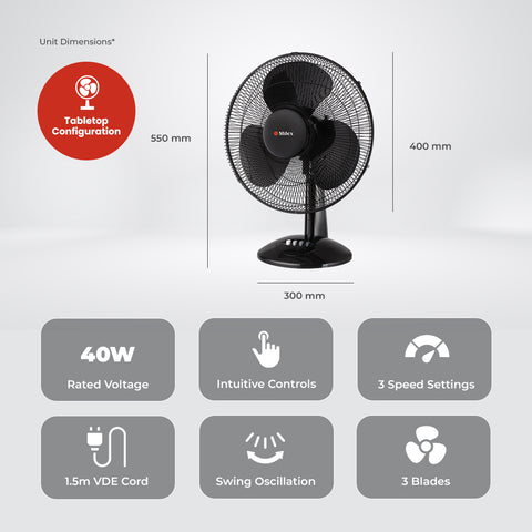 Milex Table Breeze Fan 40cm – 40W Energy-Efficient Table Fan with 3 Speeds