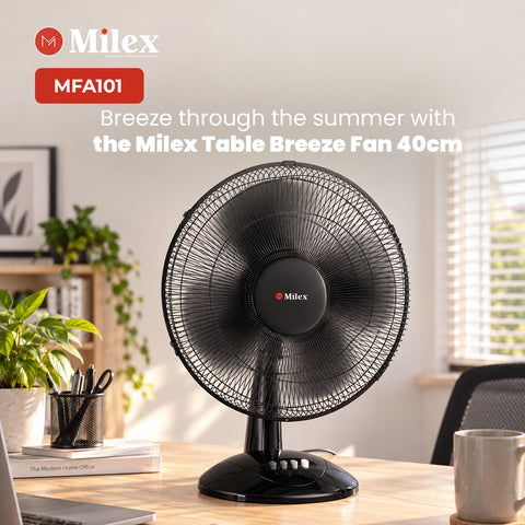 Milex Table Breeze Fan 40cm – 40W Energy-Efficient Table Fan with 3 Speeds
