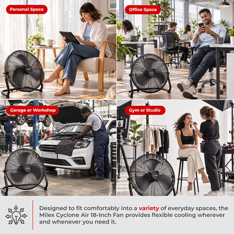 Milex Cyclone Air 45cm Fan – 110W High-Velocity Metal Floor Fan