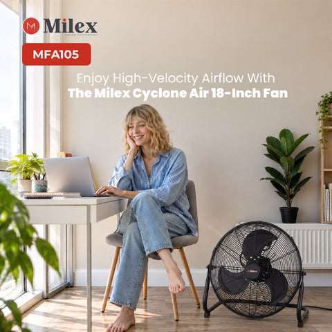 Milex Cyclone Air 45cm Fan – 110W High-Velocity Metal Floor Fan