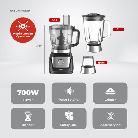 Milex All-in-One Kitchen Processor - 700W Multi-Function Food Processor & Blender