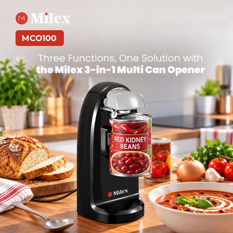 Milex 3-in-1 Multi Can Opener – Electric Can Opener with Bottle Opener & Knife Sharpener