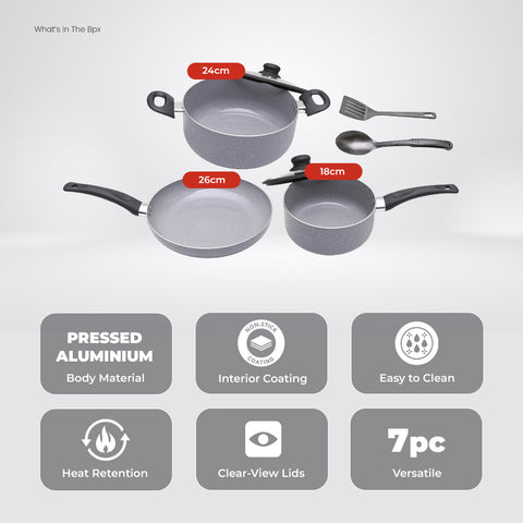 Milex 7pc Pressed Aluminium Cookware Set
