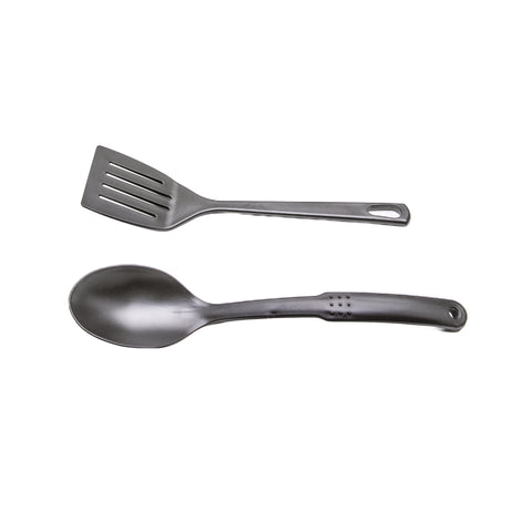 Gray spoon and spatula set on a white background