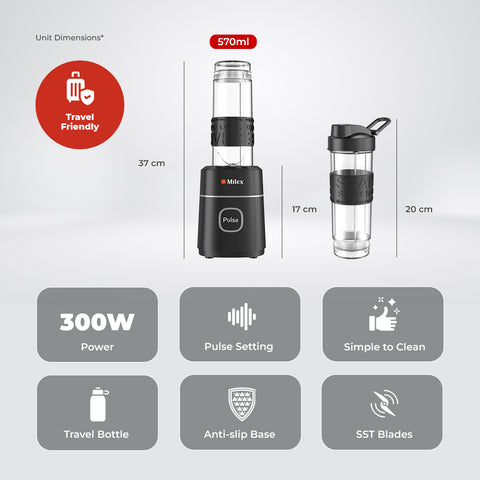 Milex Nutri Smoothie Maker – 300W Personal Blender with 570ml Sport Bottle