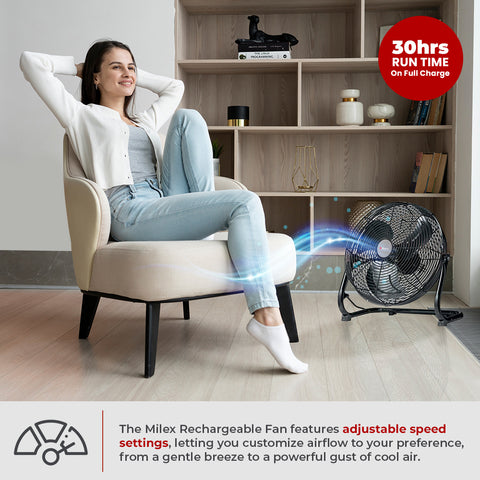 Milex Rechargeable Floor Fan 12"