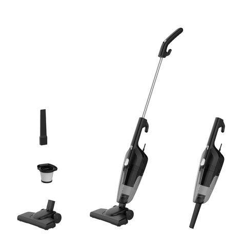A Milex stick vacuum cleaner shown from multiple angles with several detachable accessories on a plain white background.