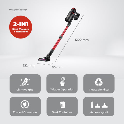 Milex Dirt Buster Stick Vacuum – 2-in-1 Corded Stick & Handheld Vacuum Cleaner