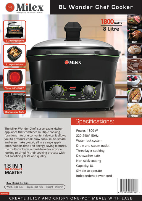 Milex Wonder Chef 18 In 1 Multi-Cooker Master - Milex South Africa