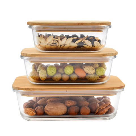 Milex 3pcs Bamboo Lid Glass Container Set | Colours May Vary