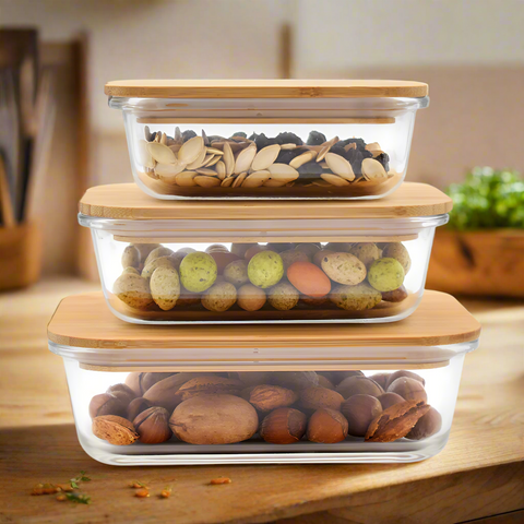 Milex 3pcs Bamboo Lid Glass Container Set | Colours May Vary