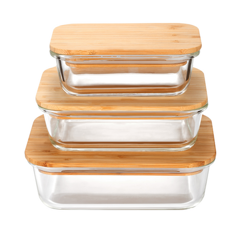 Milex 3pcs Bamboo Lid Glass Container Set | Colours May Vary