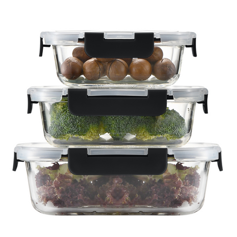 Milex 3pcs Locking Lid Glass Container Set | Colours May Vary