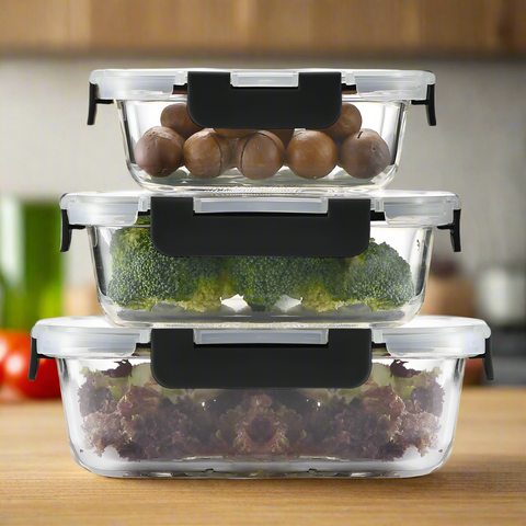 Milex 3pcs Locking Lid Glass Container Set | Colours May Vary