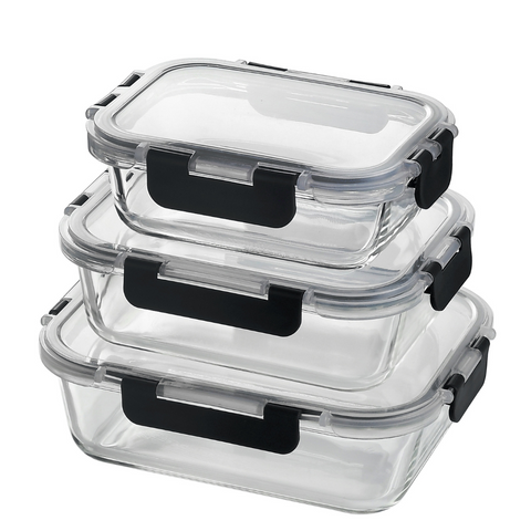 Milex 3pcs Locking Lid Glass Container Set | Colours May Vary