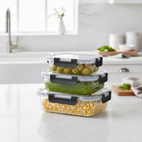 Milex 3pcs Locking Lid Glass Container Set | Colours May Vary