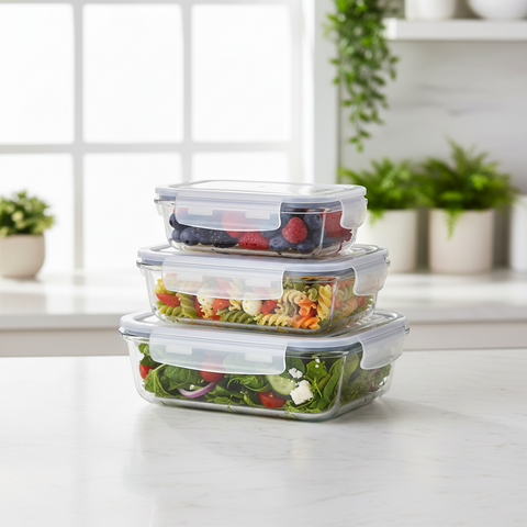 Milex 3pcs Locking Snap Lid Glass Container