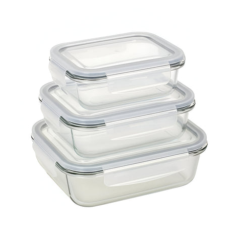 Milex 3pcs Locking Snap Lid Glass Container