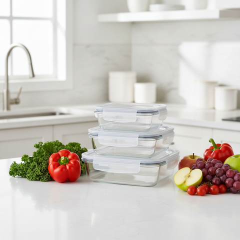 Milex 3pcs Locking Snap Lid Glass Container