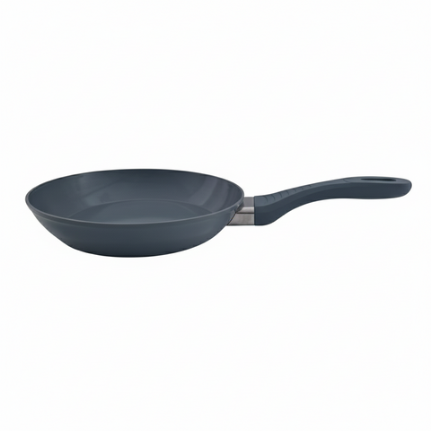 Dark gray frying pan on a white background