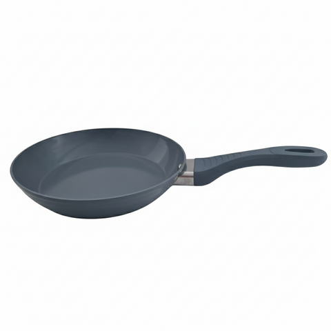 Gray frying pan on a white background