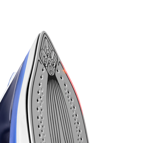 Close-up of a steam iron's soleplate on a white background