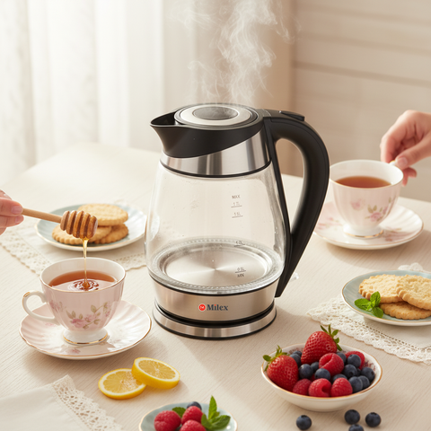 Milex Café & Tea Duo – Creamy Craft Milk Frother and 1.7L Glass Kettle